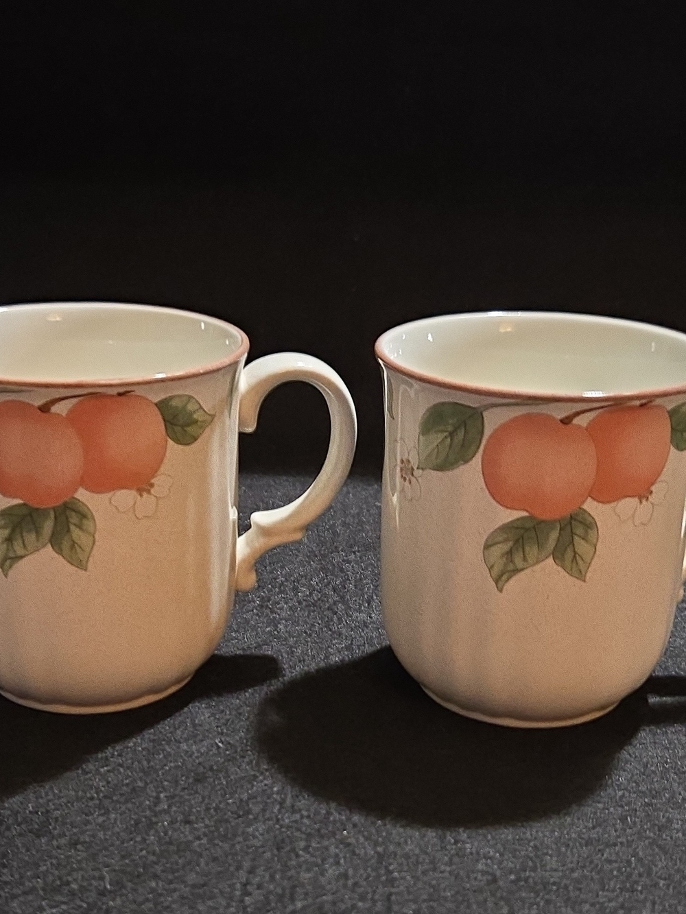 Mikasa Peach Motif Porcelain Mugs in Peach and Green - Set of 2